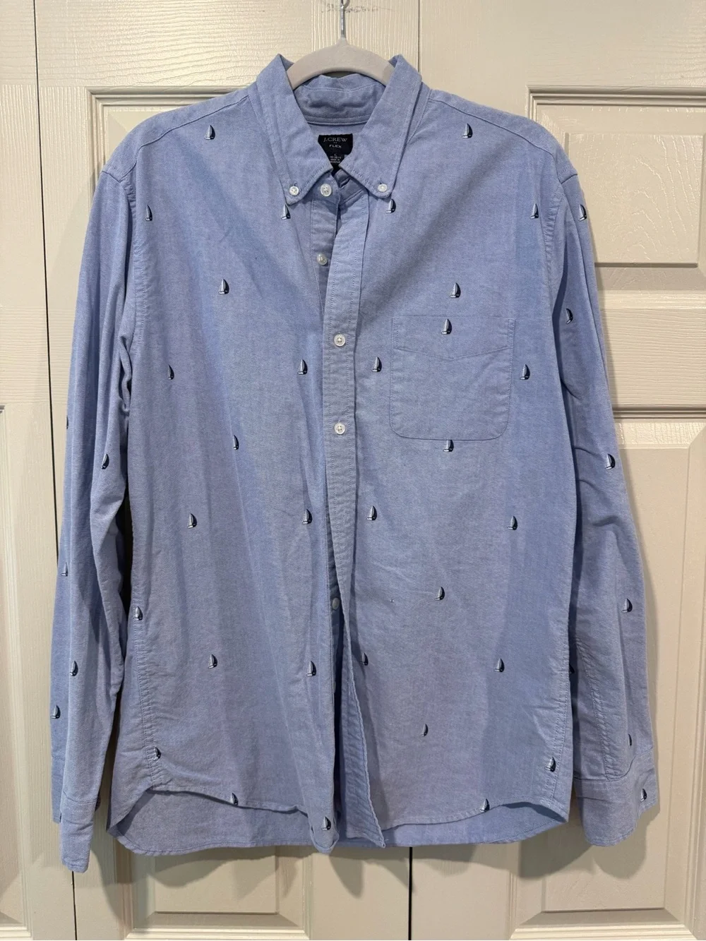 J. Crew Blue Oxford Button-Down Shirt with Sailboat Motif